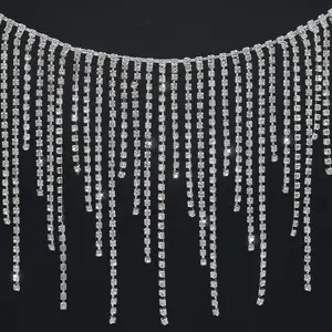 Décoration de vêtement en métal Offre Spéciale longue garniture à franges en strass chaîne en cristal garniture à pampilles en strass diamante