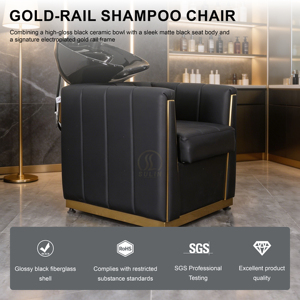 Fauteuil de Salon Haut de Gamme à Coutures Verticales, Station de Lavage de Luxe avec Cadre Doré et Bac en Céramique Inclinable, Livraison Économique, Personnalisable - Product Image 1