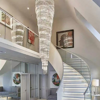 Lustre de luxe pour plafond haut avec télécommande pour hôtel, villa, bar et maison - Lampe suspendue en cristal