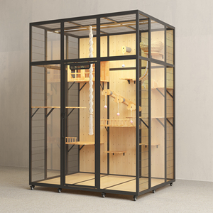 Casa de Lujo para Gatos Grandes con Ruedas Extraíbles, Estantes de Madera de Caucho y Vidrio Irrompible, Mansión para Mascotas - Product Image 4