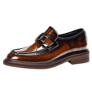 Handmade Men's Formal <b>Shoes</b> Genuine Leather Casual Style Thick Sole Fashionable Metal Buttons <b>Height</b> <b>Increasing</b> Autumn Slip-On - Product Image 2