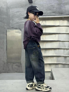 Jeans pour garçons, pantalon ample à jambe droite avec ceinture élastique, denim non extensible pour vêtements de tous les jours et formels-toute saison jeunesse - Product Image 4