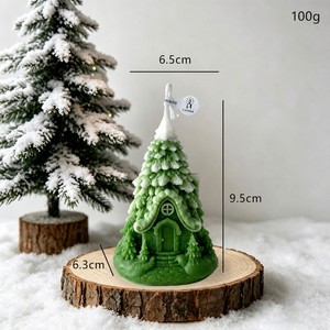 Christmas Tree Shaped Soy Wax <b>Candle</b> Snow Cottage Handmade Green White Fresh Scent Natural Holiday Winter Table Centerpiece <b>Gift</b> - Product Image 2