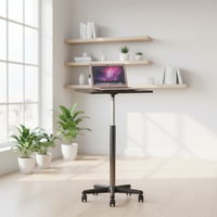 MERRY Table mobile autoportante moderne en acier avec plateau en bois, réglable en hauteur, pour ordinateur portable, bureau ou chevet