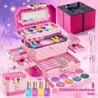 Ensemble de maquillage pour enfants, jouet de maquillage pour filles, boîte de maquillage pour maison de poupée, fard à paupières, rouge à lèvres, boîte cadeau portable