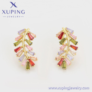 XUPING-pendientes de tuerca de alta gama, cristal colorido, estilo de hoja de 18K de color dorado, al por mayor, A00916725 - Product Image 5