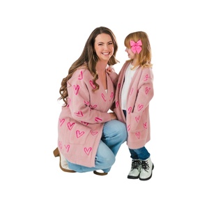 Mommy <strong>and</strong> Me Valentine's Day Baby Clothes Heart Pattern Long Sleeve Cardigan Girls Sweater Family <strong>Matching</strong> <strong>Outfits</strong> Wholesale - Product Image 1