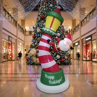 Décoration de Noël gonflable en forme de lampadaire avec Père Noël et rennes grimpant sur un poteau lumineux pour jardin, modèle de décoration de vacances lumineuse