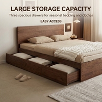 Lit double moderne minimaliste en bois massif avec grand rangement |   Lit multifonctionnel de luxe personnalisable pour la maison et l'hôtel
