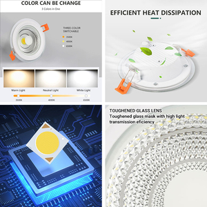 Techo interior Sala de estar 3 colores en uno 5W 7W 10W 15W 25W Empotrable Montado COB <span class=keywords><strong>Led</strong></span> Glass <span class=keywords><strong>Downlight</strong></span> - Product Image 2