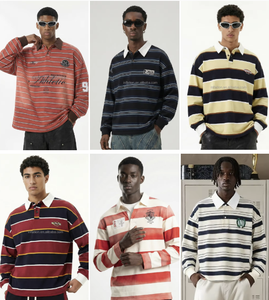 QUICKSHOW Polo Streetwear da Rugby in Tessuto Piqué Personalizzata a Maniche Lunghe a Righe in Tessuto Felpato da <span class=keywords><strong>Uomo</strong></span> - Product Image 4