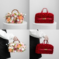 Lovebay Tas Tangan Bunga Mawar Austin Merah Mewah Berlapis Penuh Tanpa Wadah Penyimpanan, Dekorasi Genggam Pengantin untuk Upacara Pernikahan dan Dekorasi Rumah