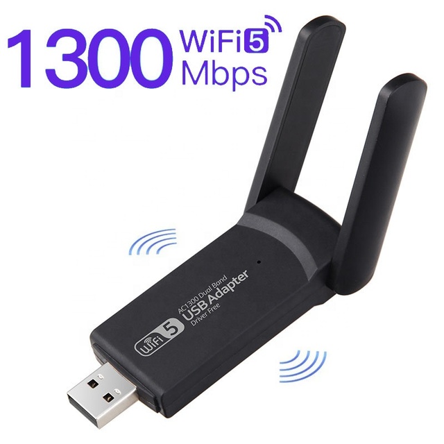 AC1200 USB 2.0 Realtek RTL8812CU Dual Band 1300Mbps Wifi Adapter with External Antenna Free Driver Wifi Dongle for PC