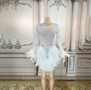Short White Feather Dress - Women's Mini Party Gown