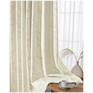 110 "pouces 280cm largeur fabricant de tissu de rideau de broderie en polyester de haute qualité