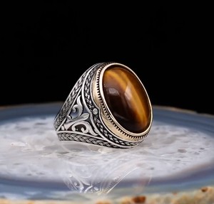 <span class=keywords><strong>Bague</strong></span> en pierres précieuses <span class=keywords><strong>oeil</strong></span> <span class=keywords><strong>de</strong></span> <span class=keywords><strong>tigre</strong></span> <span class=keywords><strong>de</strong></span> haute qualité avec gravures à la main plaqué acier inoxydable hommes anneaux 18k or argent gros bijoux - Product Image 5