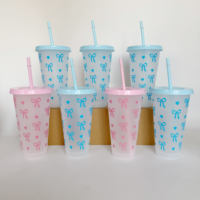 Gobelet réutilisable en plastique coloré sans BPA Pupor de 16 oz et 24 oz avec couvercle, idéal pour les événements et les fêtes