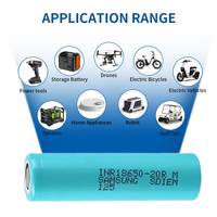 Batería de iones de litio Samsung modelo INR18650-20R 3.7V 2000mAh de alta descarga con cátodo de LiCoO2 líquido, 1200 ciclos, 0-50