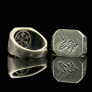 Anello da Uomo in Argento Sterling 925 con Occhio di Horus, Gioiello Vintage di Anubis, Gioielleria Artistica - Product Image 5