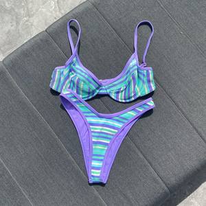 2025 grande taille à la main rayé imprimé 2 pièces ensemble personnalisé Crochet froissé Sexy Bikini maillots <span class=keywords><strong>de</strong></span> <span class=keywords><strong>bain</strong></span> couvrir pour les femmes - Product Image 4