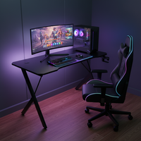 Bureau de jeu personnalisé en métal et fibre de carbone avec éclairage LED RVB noir 120 cm ergonomique extensible pour PC