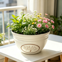 Pot de fleurs ovale décoratif en plastique PP à bord épais avec finition par injection pour usage domestique et extérieur, écologique et durable