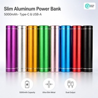 QSF Batería Externa Cilíndrica Metálica Pequeña de 2600mAh 5000mAh, Mini Cargador Portátil, Powerbank con Entrada Tipo-C para Teléfono, Venta al por Mayor de Fábrica OEM