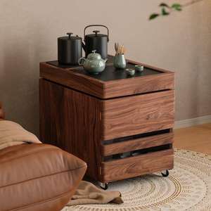 Mueble de Té Móvil Sansen de Madera Maciza Rectangular Portátil con Ruedas para Balcón, Almacenamiento de Té para Tatami - Product Image 2