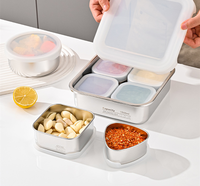 Boîte à bento en acier inoxydable 304 avec couvercle en silicone, compatible micro-ondes, ronde, carrée, triangulaire, pour adultes et enfants