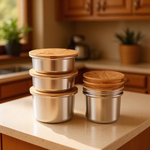 304 Stainless Steel Round Airtight <b>Container</b> Bamboo Lid Food Storage Jar For Coffee Beans <b>Snacks</b> Tea Grains - Product Image 4