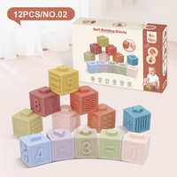Blocs de construction sensoriels pour bébés, 12 pièces, en caoutchouc souple, chiffres, formes, couleurs, animaux, jouets d'empilage et de construction pour bébés