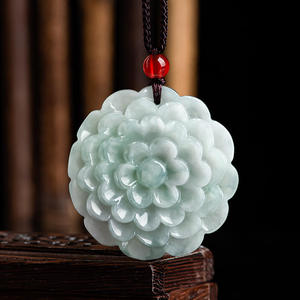 หยกธรรมชาติพม่า หยกดอกไม้สีเขียวอ่อน จี้หยกสำหรับผู้หญิง เครื่องประดับสไตล์จีน ของขวัญพร้อมใบรับรอง HJ21 - Product Image 1