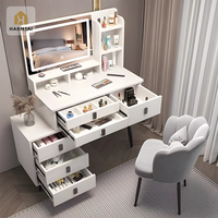 Ensemble de coiffeuse de chambre HarmTai avec miroir LED, comptoir en marbre, armoire et chaise en velours inclus