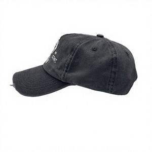 Gorra de Papá Gris Desgastada Vintage con Perforaciones Láser y Borde Curvo, con Bordado de Tela Adhesiva - Product Image 3