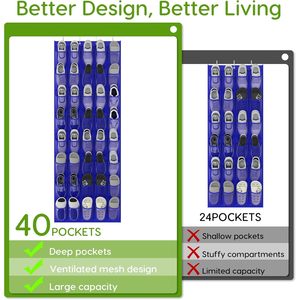Over The Door Shoe Organizer 40 Pockets Breathable Mesh Hanging <b>Rack</b> <b>For</b> Shoes <b>Storage</b> Behind Doors On Walls Navy Blue - Product Image 5
