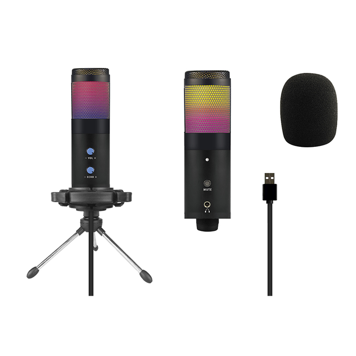 Desktop Microphone Condenser Mic with RGB Gaming Ambient Light for