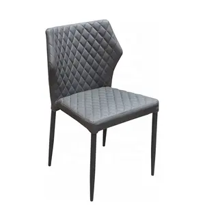 Dining Chairs in Grey Diamond Tufted Leatherette with Black Powder Coat Legs Restaurant Dining Chair