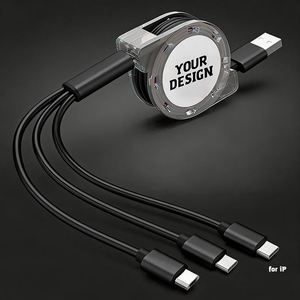 Wholesale Promo Gift Custom Logo 3 in 1 Charging Multi Phone <b>Charger</b> Retractable Usb Cable With Crystal Reel Box - Product Image 1