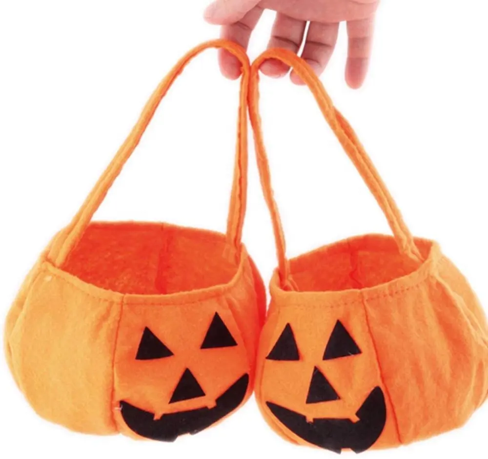 Patrón personalizado cesta para niños Halloween no tejido fieltro calabaza caramelo bolso de mano