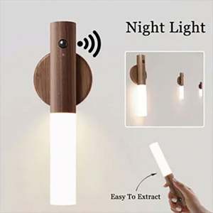 Lampe murale LED USB sans fil en bois avec détecteur de mouvement, idéale pour couloir, armoire, placard, décoration intérieure - Product Image 2