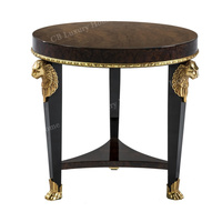 Table d'appoint ronde en bois massif de luxe avec plateau en marbre naturel vert, ensemble de salon de haute qualité