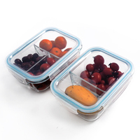 Boîtes alimentaires en verre hermétiques JM avec compartiment à 2 niveaux, boîte bento transparente pour micro-ondes, emballage pour repas