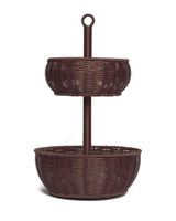Panier à fruits rond moderne à 2 niveaux en rotin synthétique PROMO – Écologique, multifonctionnel, design tressé pour fêtes en extérieur, shopping et rangement