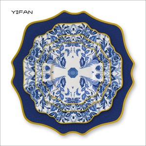 Platos de Restaurante de Alta Calidad, Forma de Girasol Azul, Vajillas de Porcelana, Juego de Cena de Cerámica para Bodas y Catering - Product Image 2