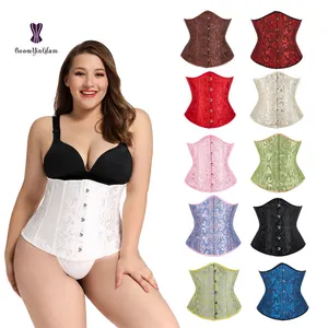 Qianfa New arrival wholesale jacquard cloth perfect body shaper women underbust corset blue brown pink