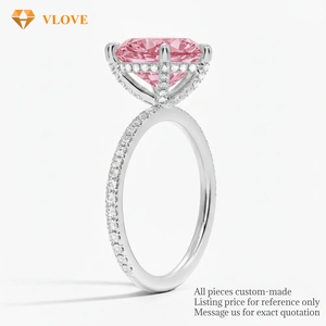 <span class=keywords><strong>Bague</strong></span> de fiançailles en <span class=keywords><strong>or</strong></span> blanc massif 14 carats VLOVE avec diamant rose fantaisie cultivé en laboratoire, sertie de pierres pavées sur le côté, <span class=keywords><strong>bague</strong></span> solitaire pour femme, bijoux fins - Product Image 3