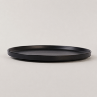 Service de table en porcelaine céramique de qualité supérieure de 12 pièces avec glaçure noire semi-mate avec bol de riz aux fruits et assiette à pâtes incurvée