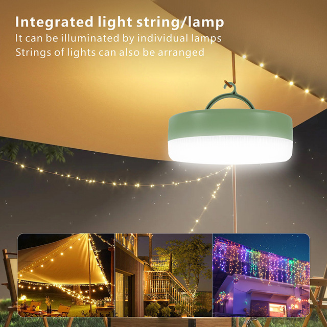 Portable Lantern Outdoor Led String Lights Retractable RGB Flash Lamp Tent RV Patio Awning Party Rechargeable Camping Light