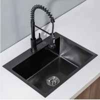 Wastafel Dapur Farmhouse Depan Berbahan Baja Tahan Karat 304, Wastafel Dapur Hitam Single Bowl Buatan Tangan, Produsen OEM
