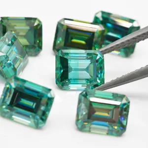 Hot Sale 0.5-12ct Blue Green Moissanite 3*5-12*14mm Emerald Moissanite Loose Color Moissanite